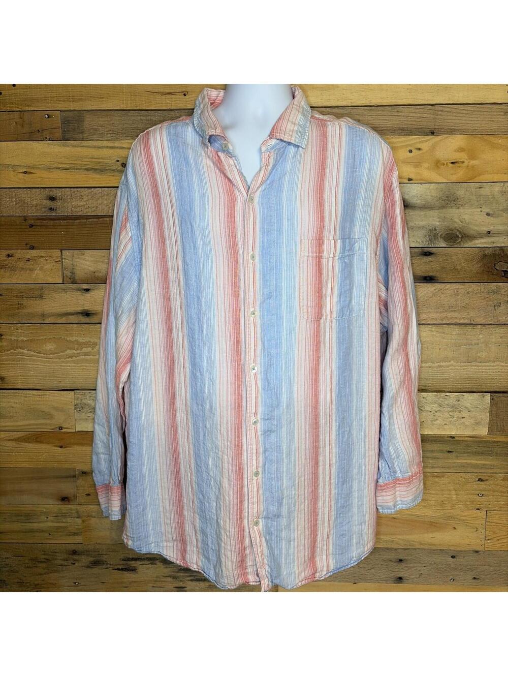 Caribbean Shirt Men’s 2XB Linen Cotton Beach Vacation Sun & Surf Vertical Stripe
